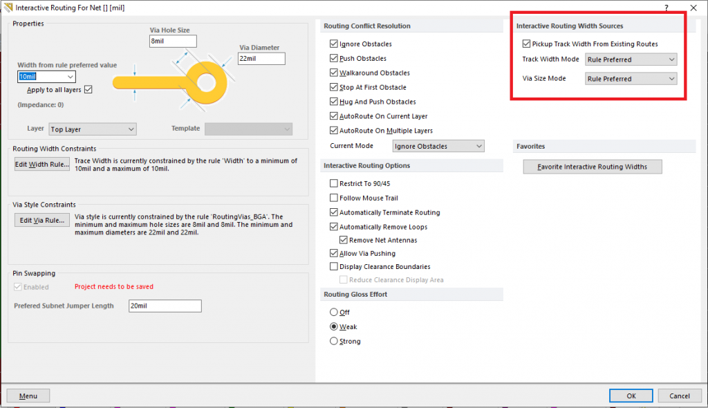 Interactive Routing Setting